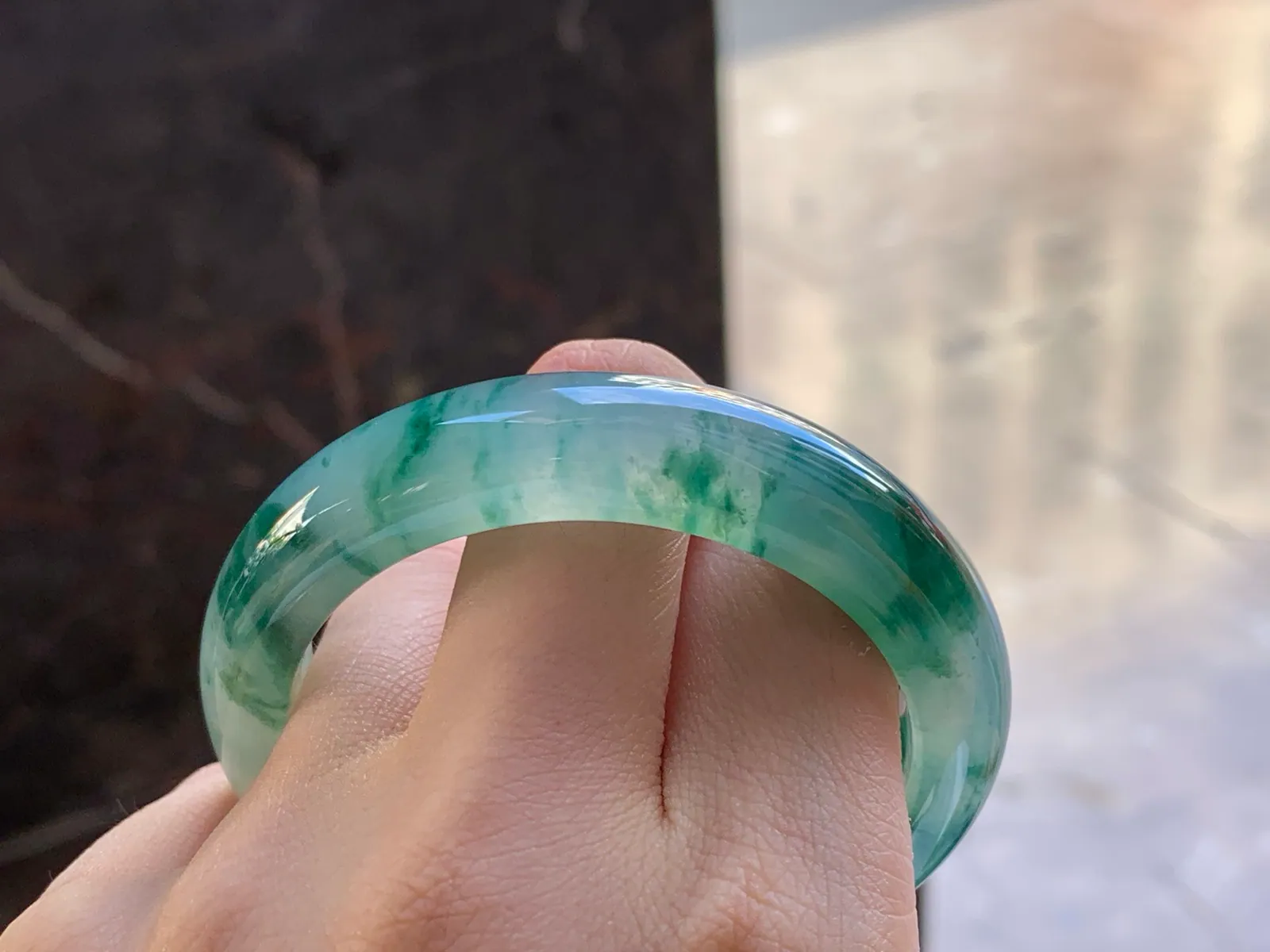 Natural Type A Jadeite Floating Flower Bangle, Icy, 51.6mm (8)