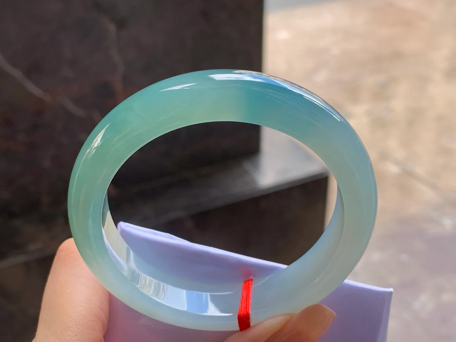 Type A Jadeite Flat Bangle, Icy-Glutinous Blue-Green, 57.8mm (6)