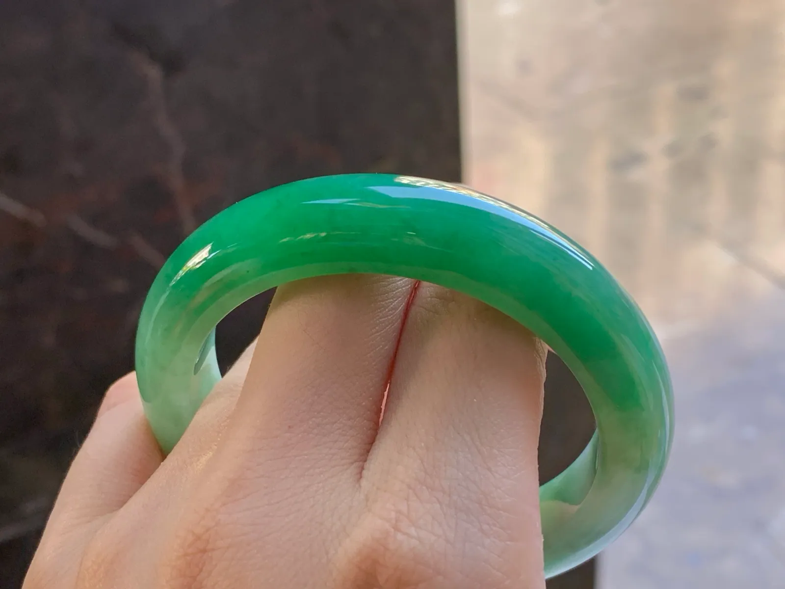 Type A Jadeite Flat Bangle, Glutinous Bright Green, 55mm (9)