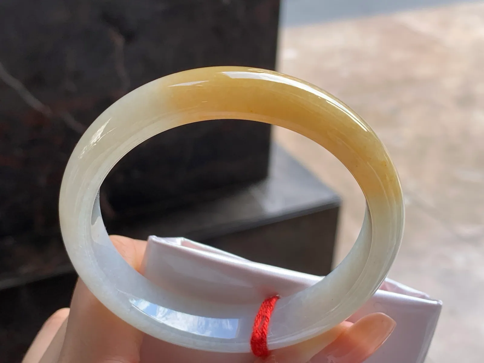 天然A货翡翠 糯冰种 黄翡 正装手镯 圈口59mm (6)