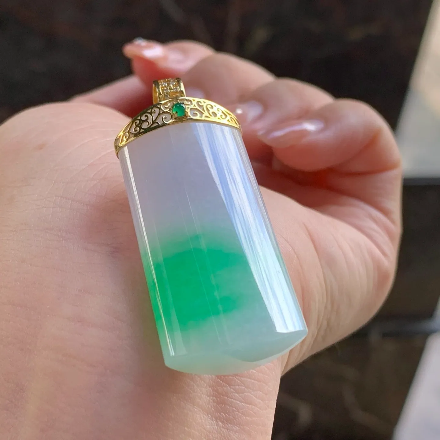 Type A Jadeite Plain Plaque Pendant, Lavender and Green, 18K