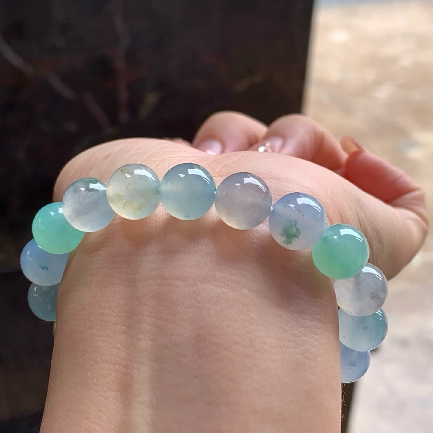 Type A Jadeite Bead Bracelet, Icy Multicolor, 9.9mm (5)