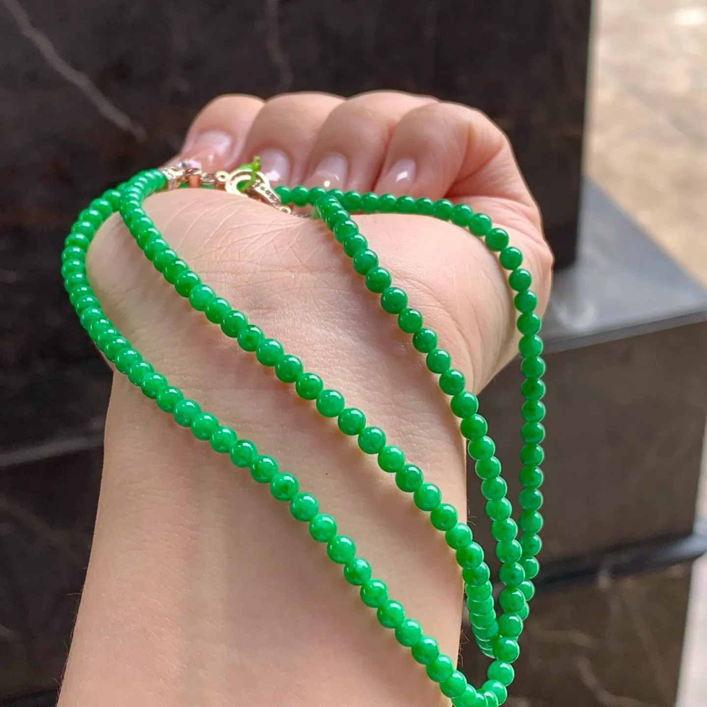 Type A Jadeite Bead Strand, Full Bright Green, 3.6–3.8mm (5)