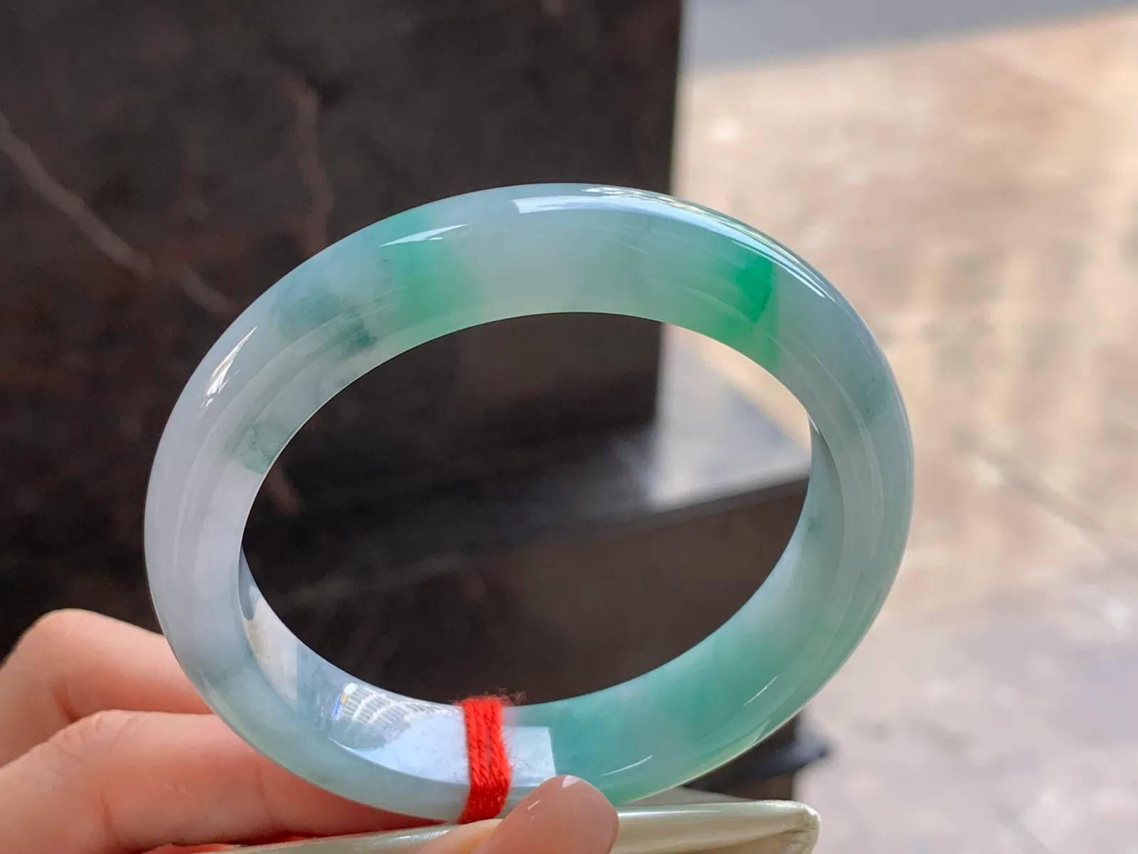 Type A Jadeite Bangle, Bright Green Flowers, 57mm (3)