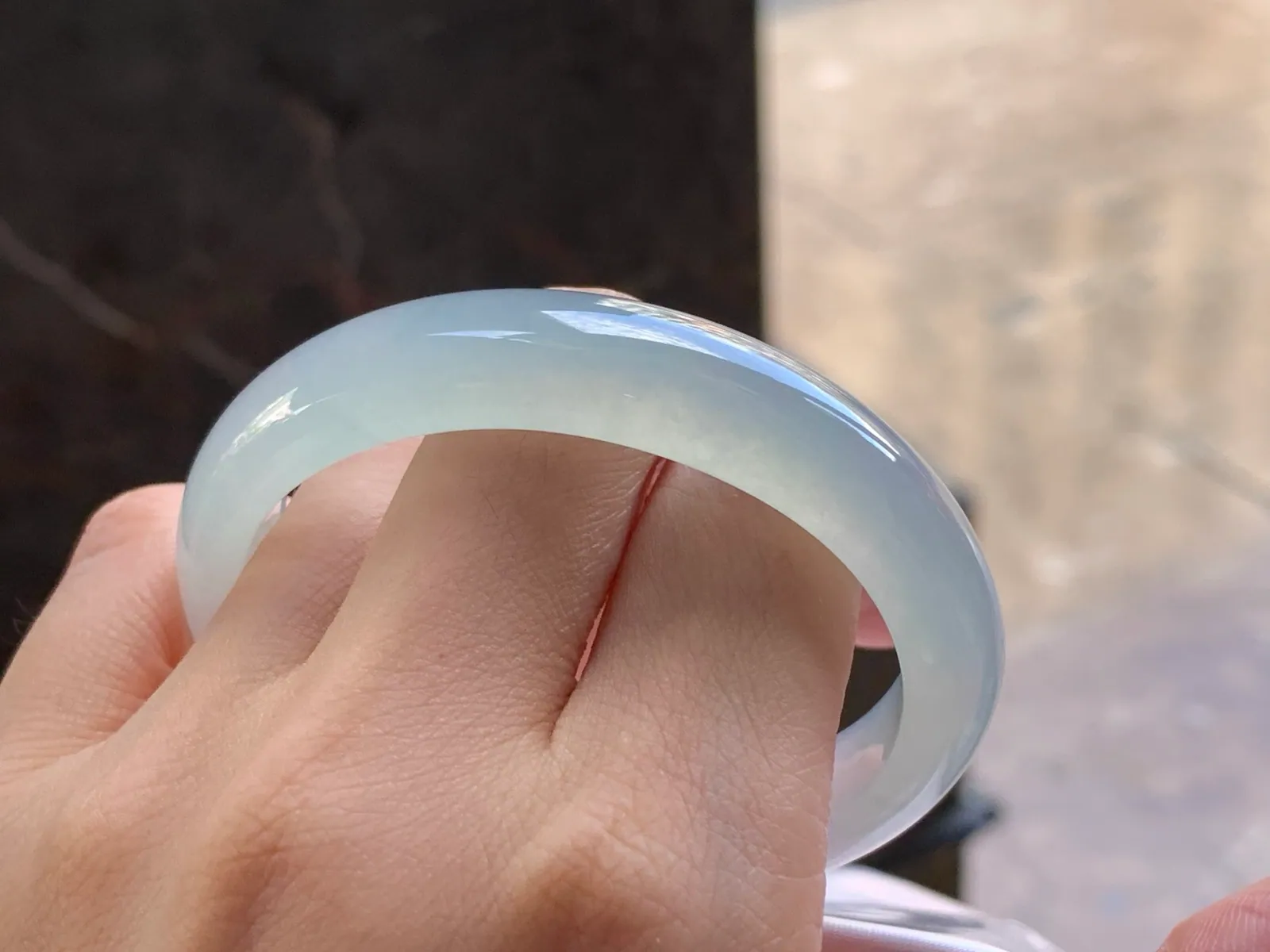 Natural Type A Jadeite Oval Bangle, Icy, Pale Blue, 53.2mm (8)