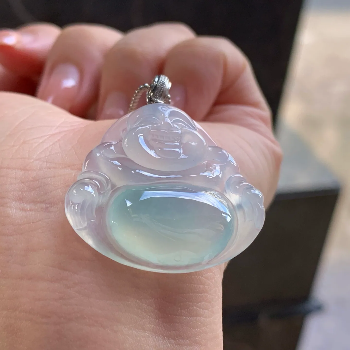 Type A Jadeite Buddha Pendant, Icy Clear, Gold Bail, 33mm (5)