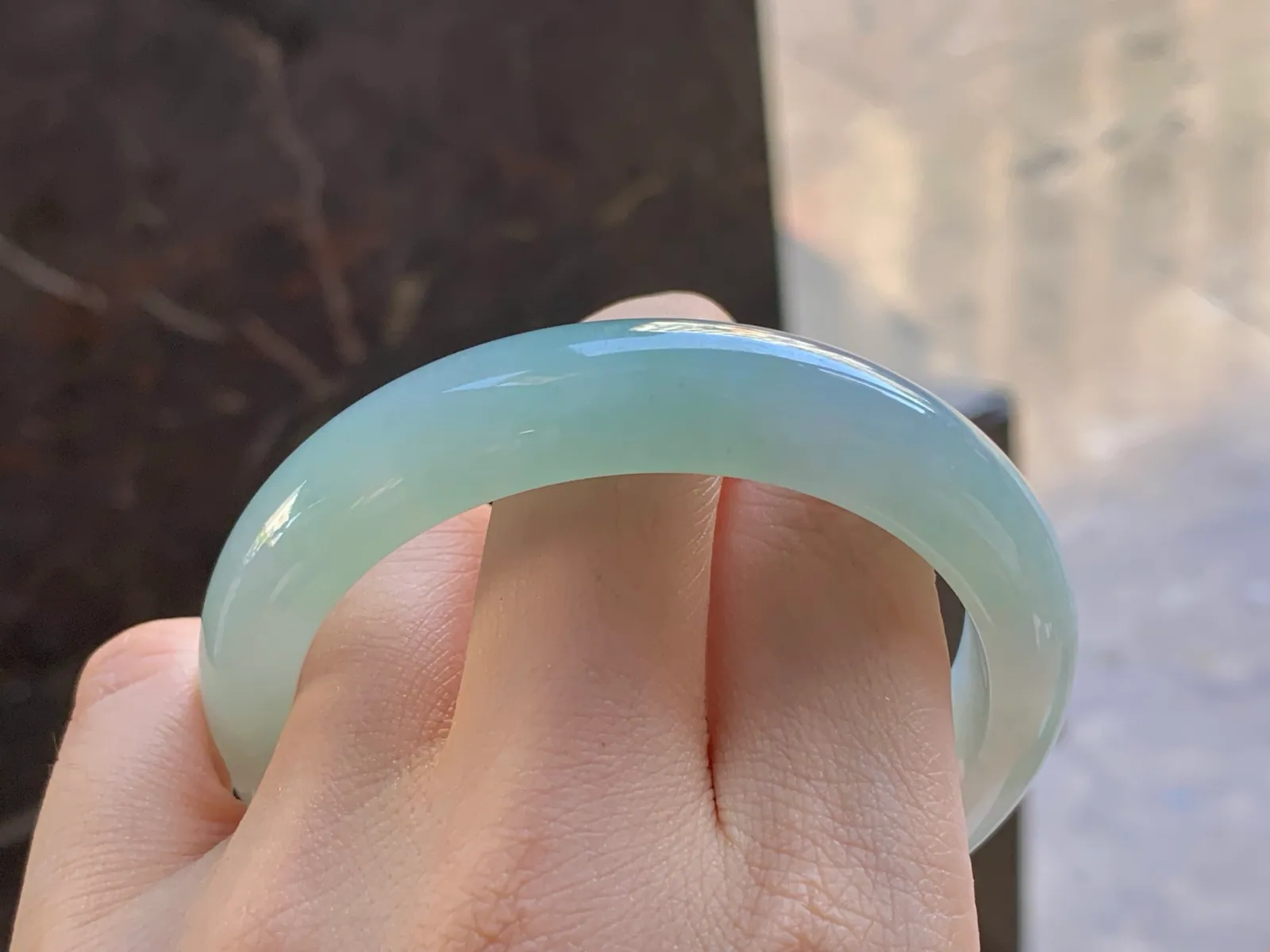 Type A Jadeite Flat Bangle, Glutinous Pale Blue-Green, 57mm (8)