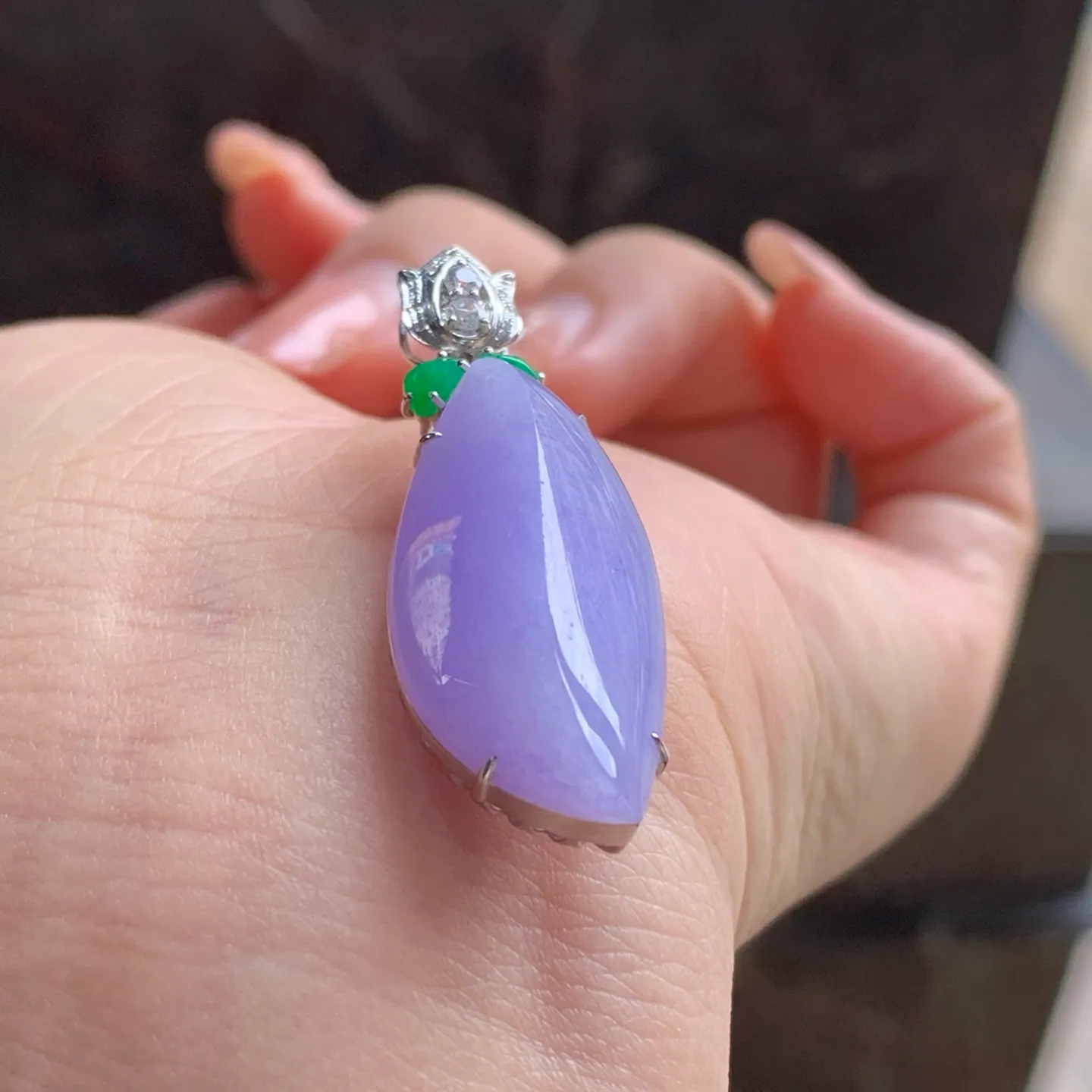 Type A Jadeite Freeform Pendant, Lavender, Gold Set (4)
