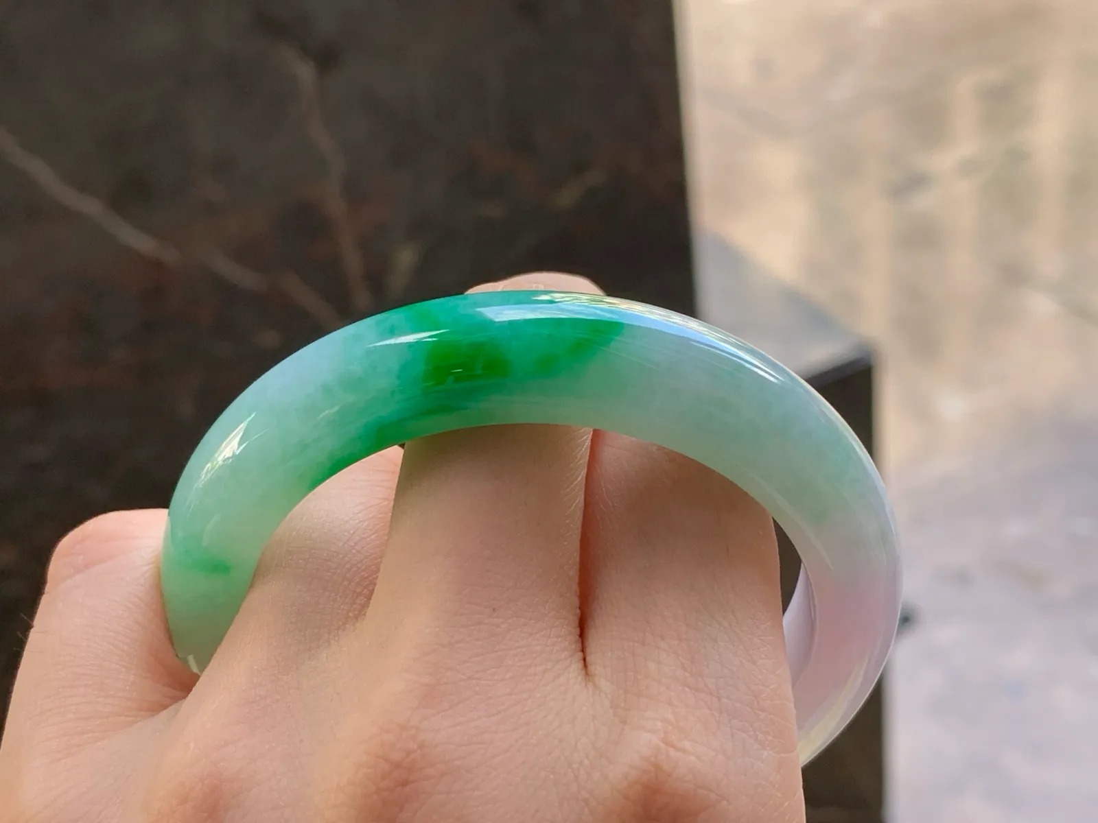 Type A Jadeite Flat Bangle, Lavender & Green, 56.9mm (8)