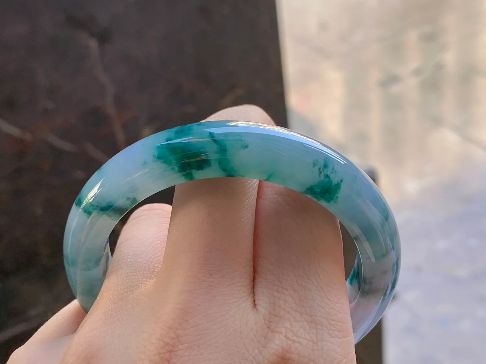 Type A Jadeite Flat Bangle, Floating Flower, 56.5mm (8)