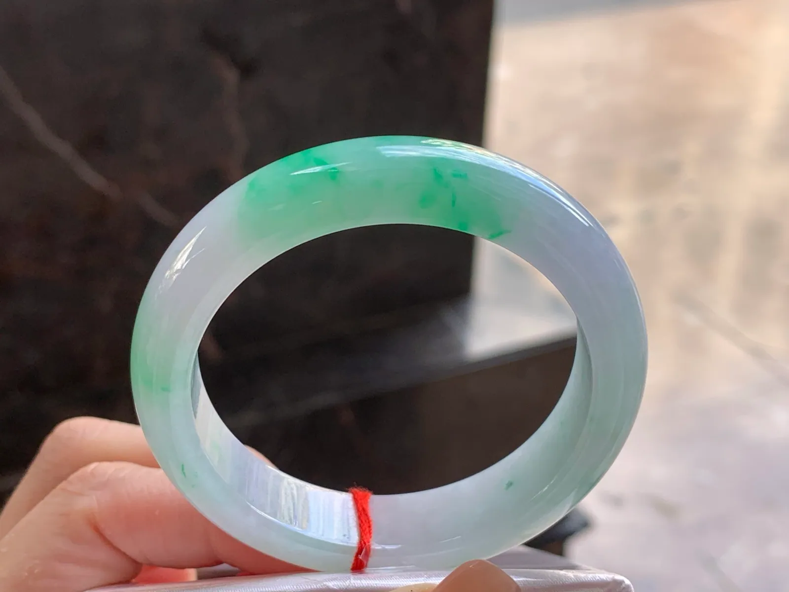 Type A Jadeite Flat Bangle, Glutinous White & Green, 51.4mm (4)