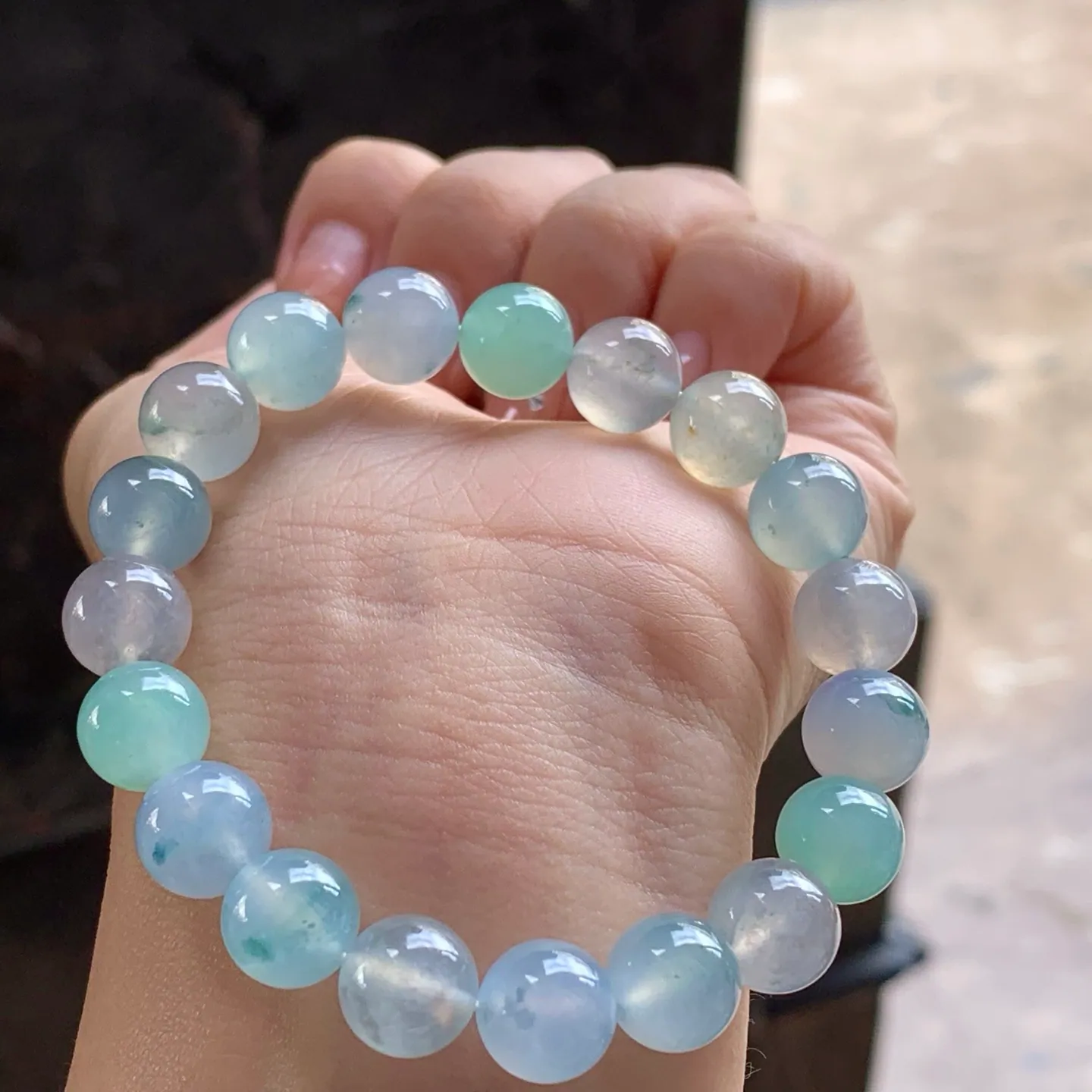 Natural Type A Jadeite Bead Bracelet, Icy Multicolor, 10mm (4)