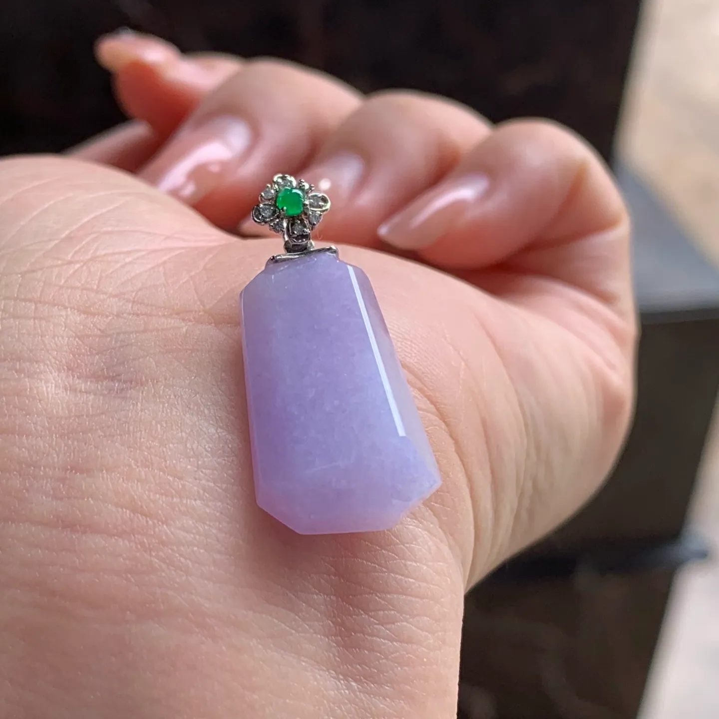 Type A Jadeite Plain Tablet Pendant, Lavender, Gold Bail (3)