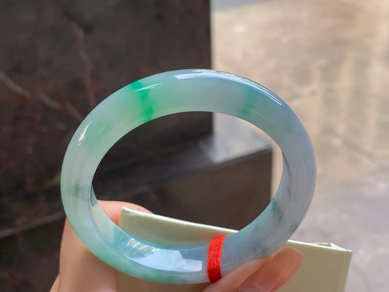 Type A Jadeite Bangle, Bright Green Flowers, 57mm (7)