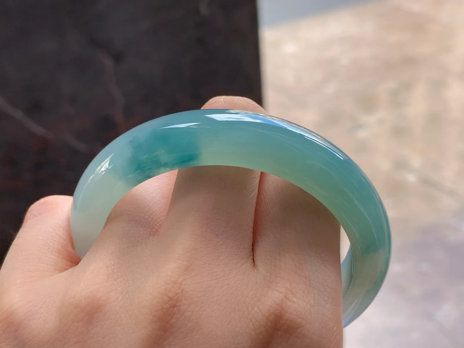 Type A Jadeite Flat Bangle, Icy-Glutinous Blue-Green, 57.8mm (8)