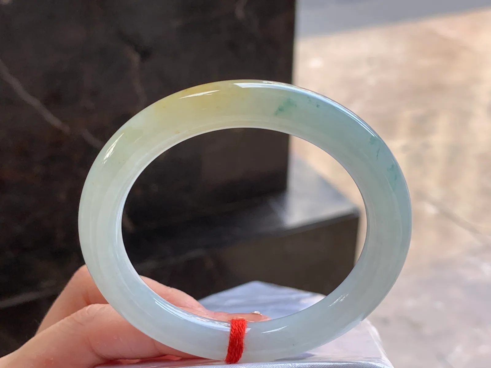 Natural Type A Jadeite Round Bangle, Yellow & Green, 55.4mm (3)