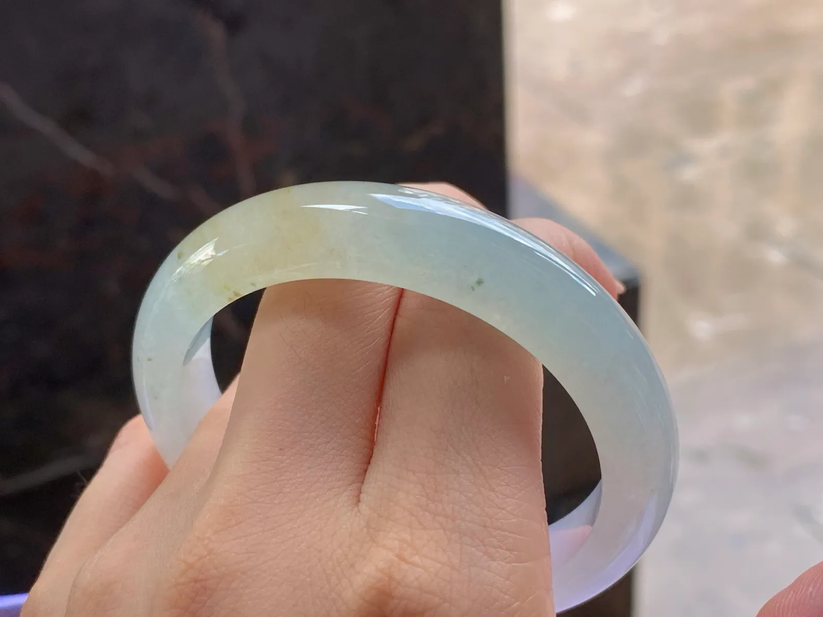 Natural Type A Jadeite Bangle, Icy, Light Yellow, 55.5mm (9)