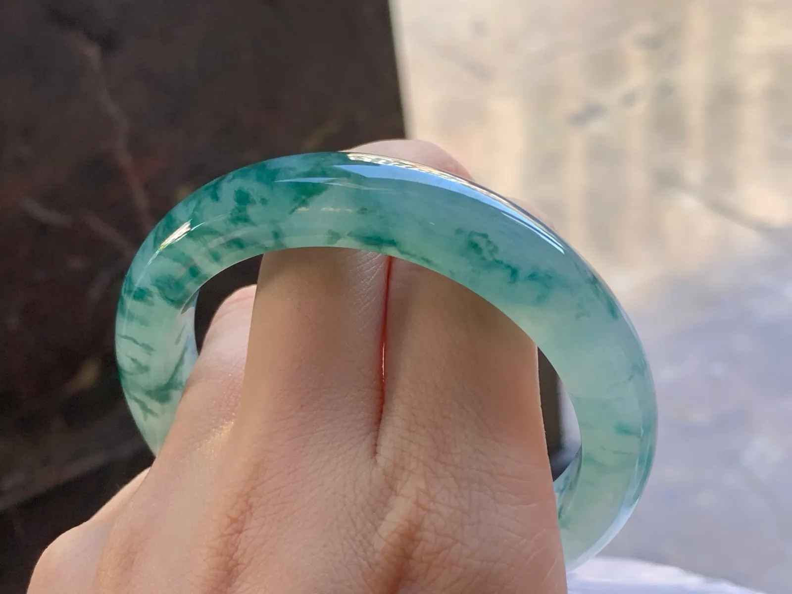 Type A Jadeite Flat Bangle, Icy Dense Blue Flower, 56.9mm (10)