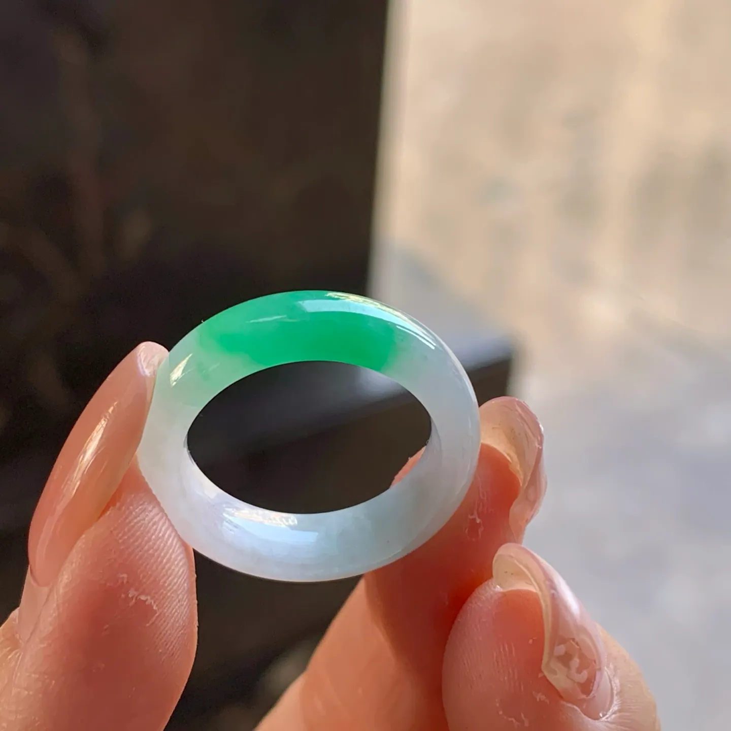 Type A Jadeite Band Ring, White with Bright Green, 17.2mm (4)