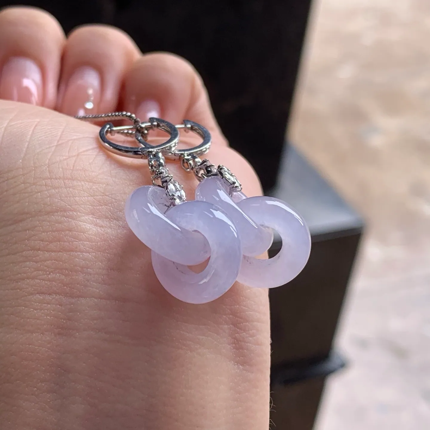 Type A Jadeite Linked-Ring Earrings, Icy Pink Lavender, 18K (4)