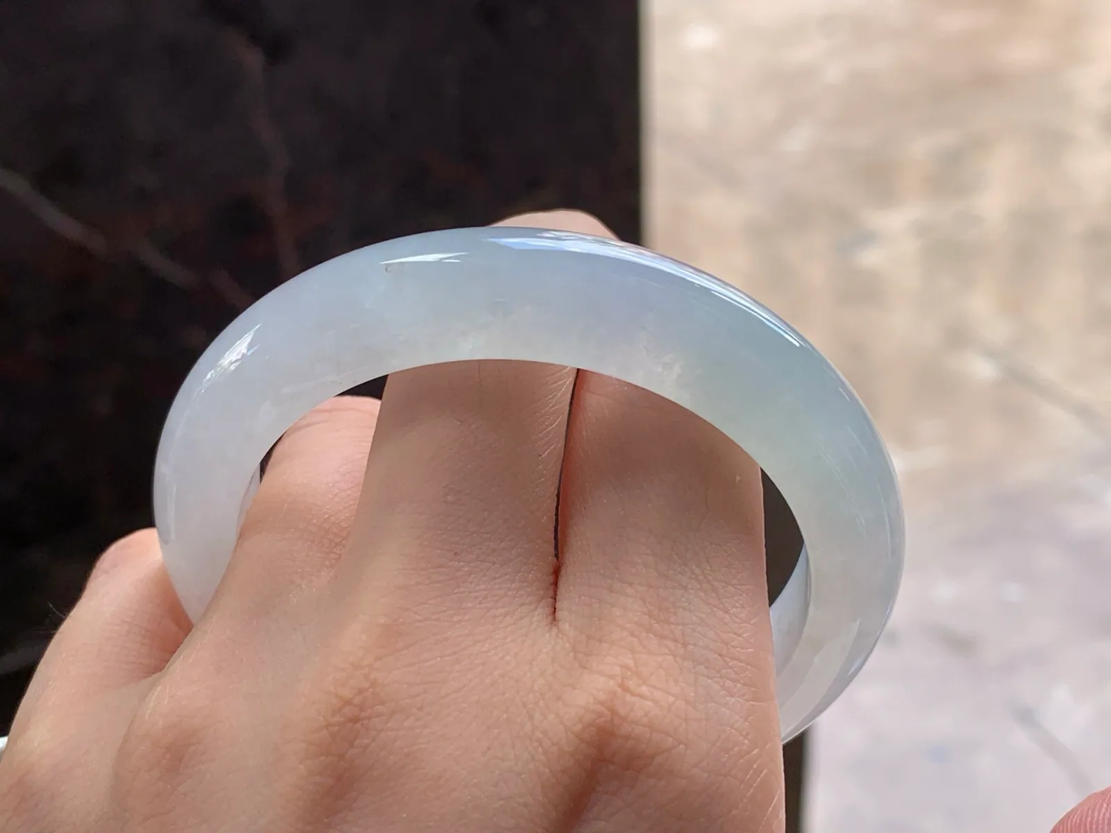 Natural Type A Jadeite Bangle, Icy-Glutinous White, 57mm (9)
