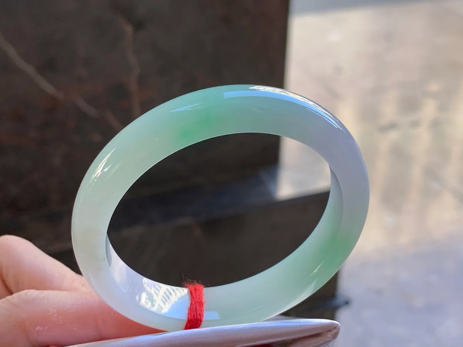 Natural Type A Jadeite Oval Bangle, Lavender and Green, 54mm