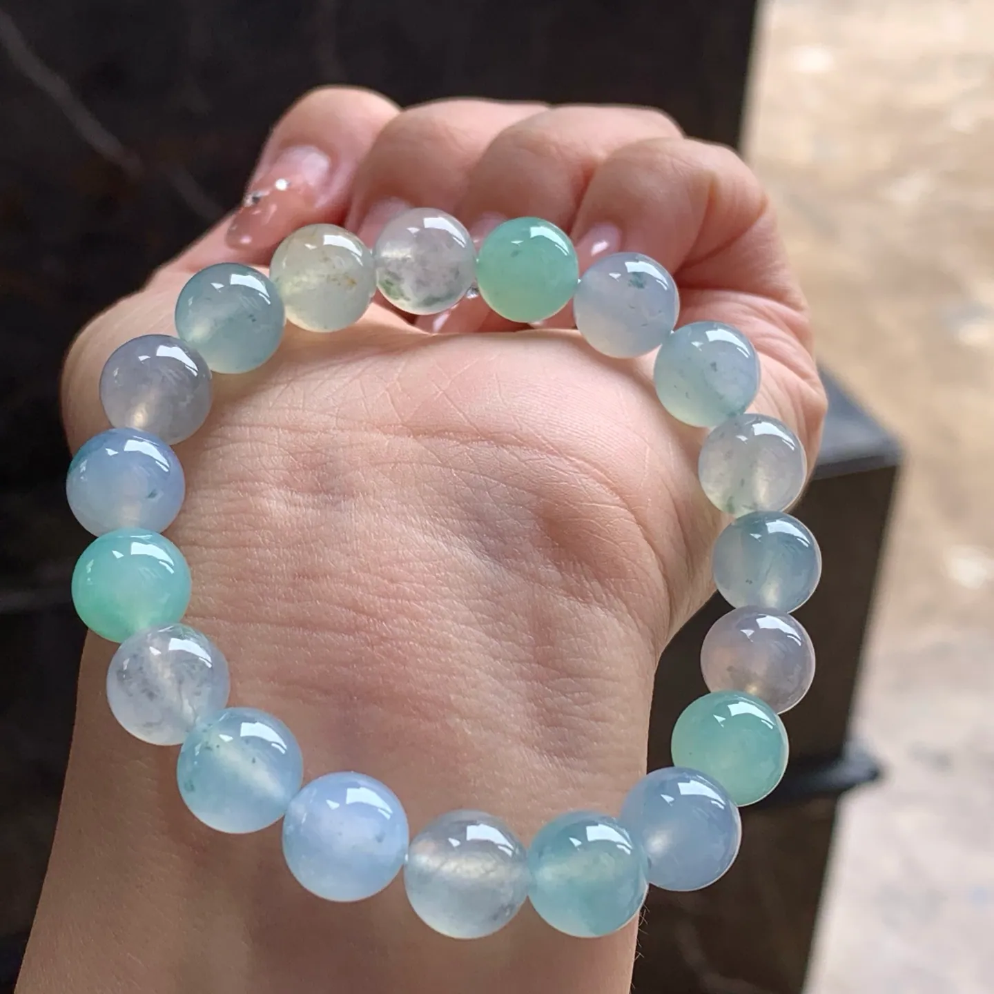 Type A Jadeite Bead Bracelet, Icy Multicolor, 9.9mm