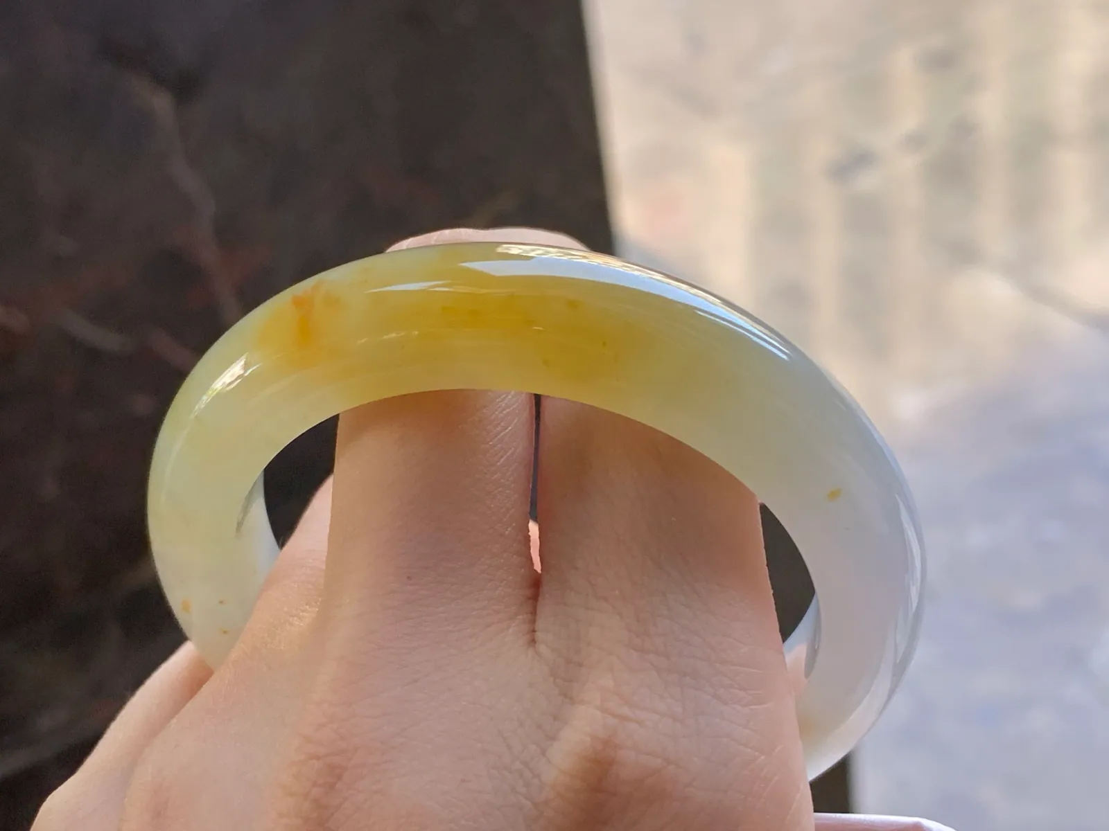 Type A Jadeite Flat Bangle, Icy-Glutinous Yellow, 54.6mm (10)