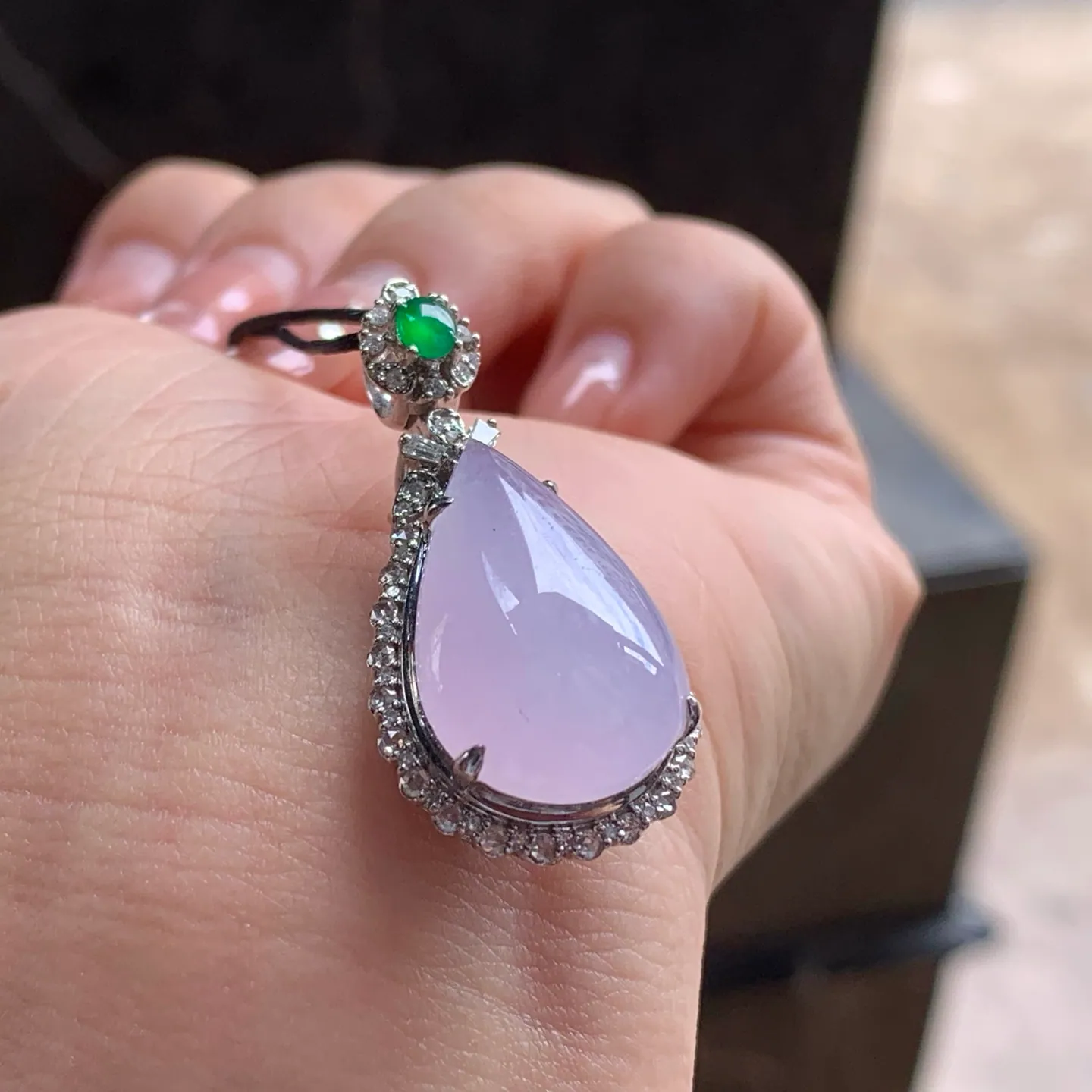 Type A Jadeite Teardrop Pendant, Icy Pink Lavender, Gold Set (3)