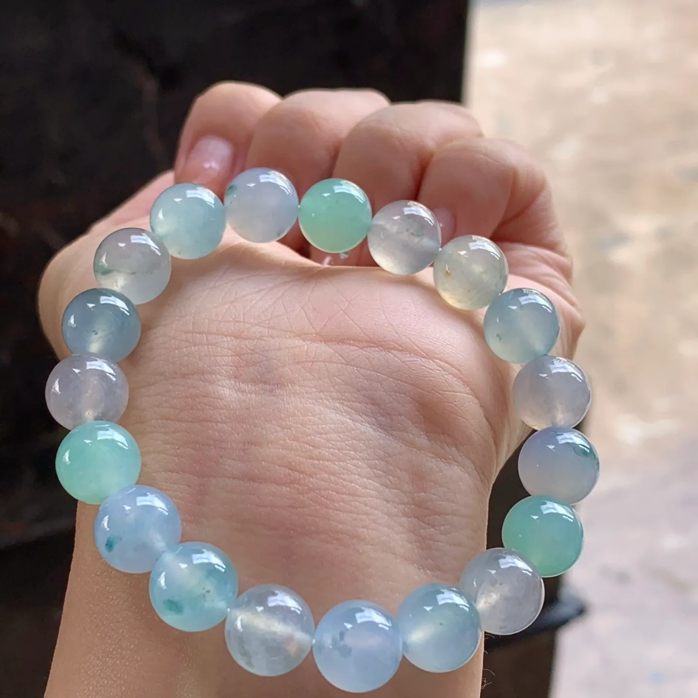 Natural Type A Jadeite Bead Bracelet, Icy Multicolor, 10mm (3)