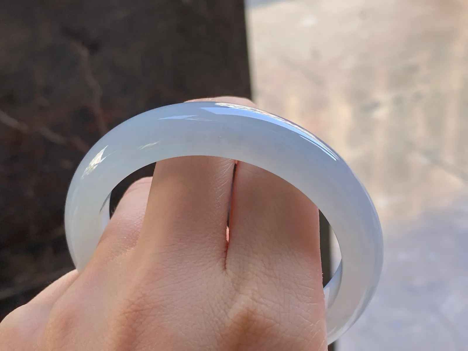Type A Jadeite Flat Bangle, Icy-Glutinous Icy White, 56.6mm (9)