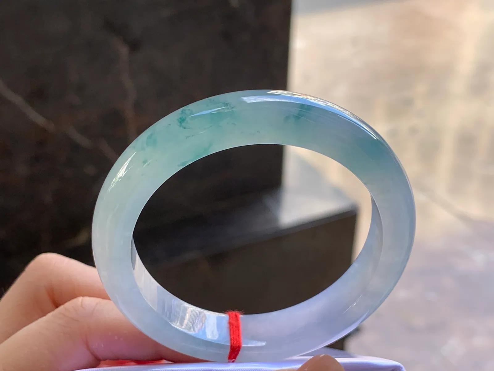 Natural Type A Jadeite Bangle, Icy Blue Floating, 53.4mm (4)