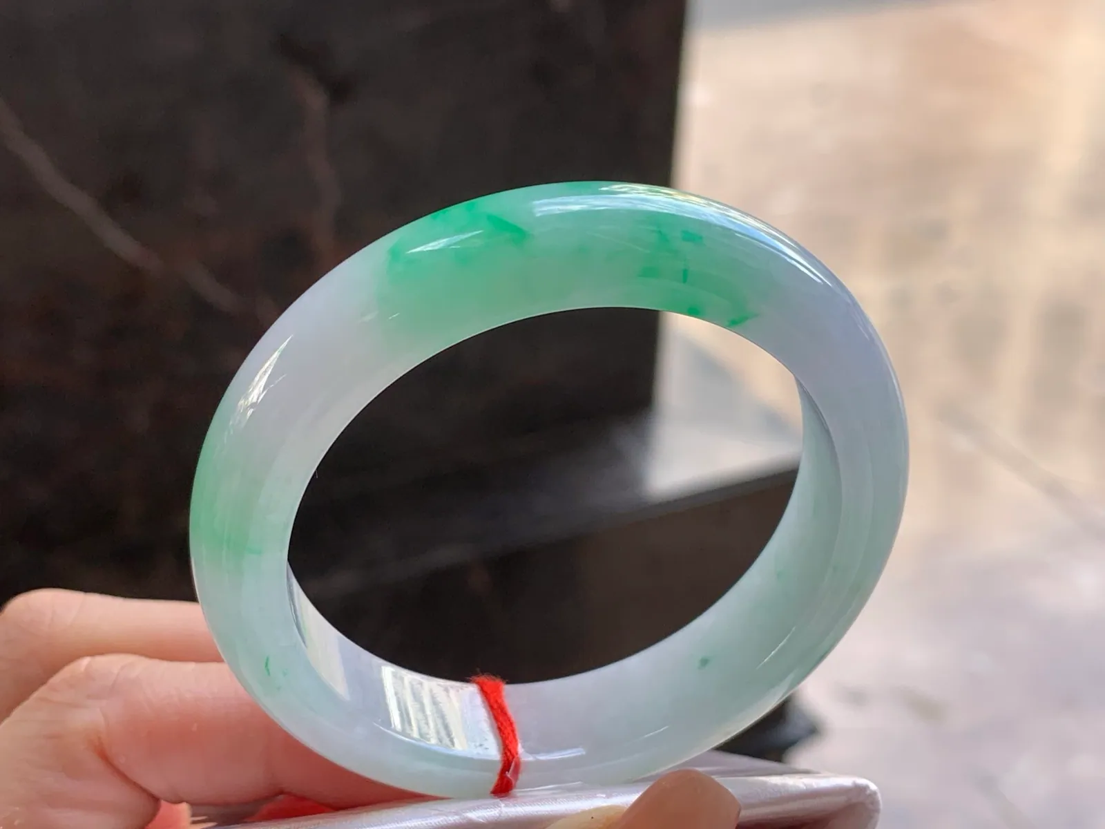 Type A Jadeite Flat Bangle, Glutinous White & Green, 51.4mm (3)