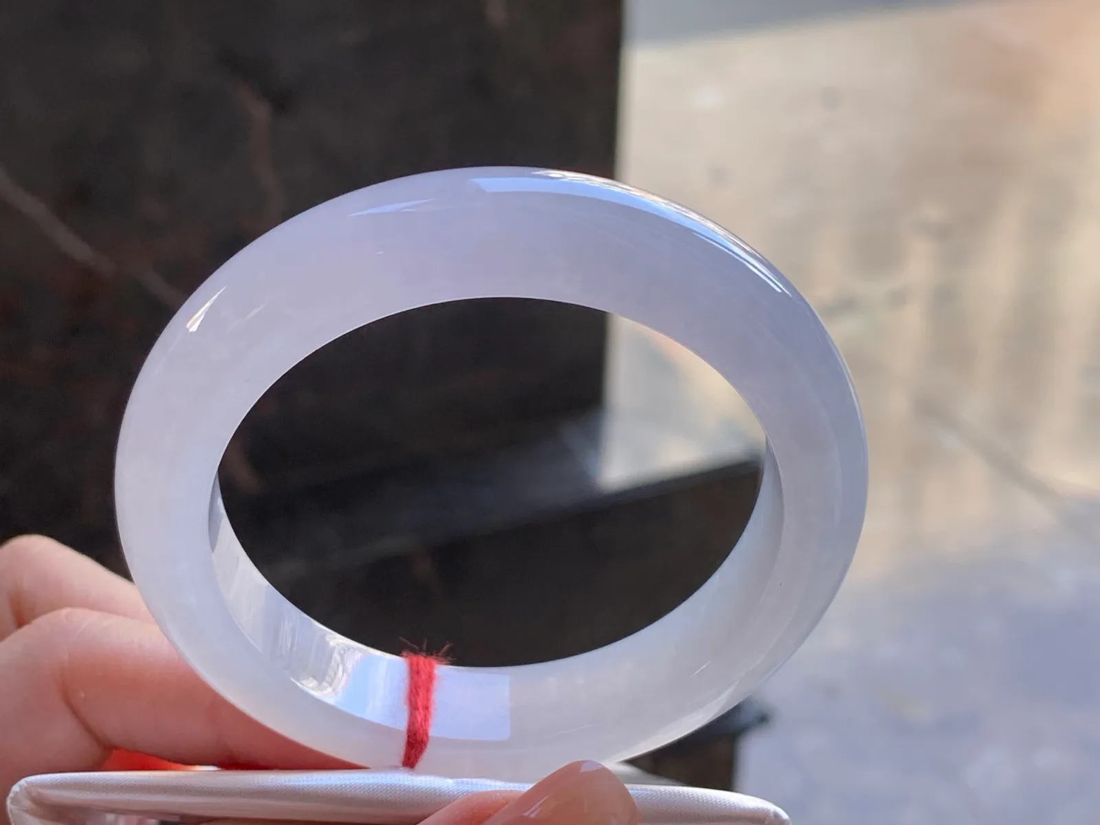 Type A Jadeite Flat Bangle, Glutinous White, 55mm (2)
