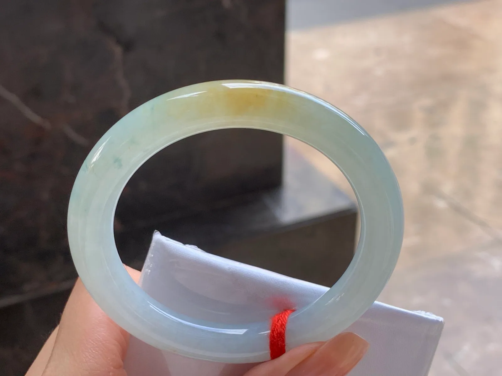 Natural Type A Jadeite Round Bangle, Yellow & Green, 55.4mm (5)