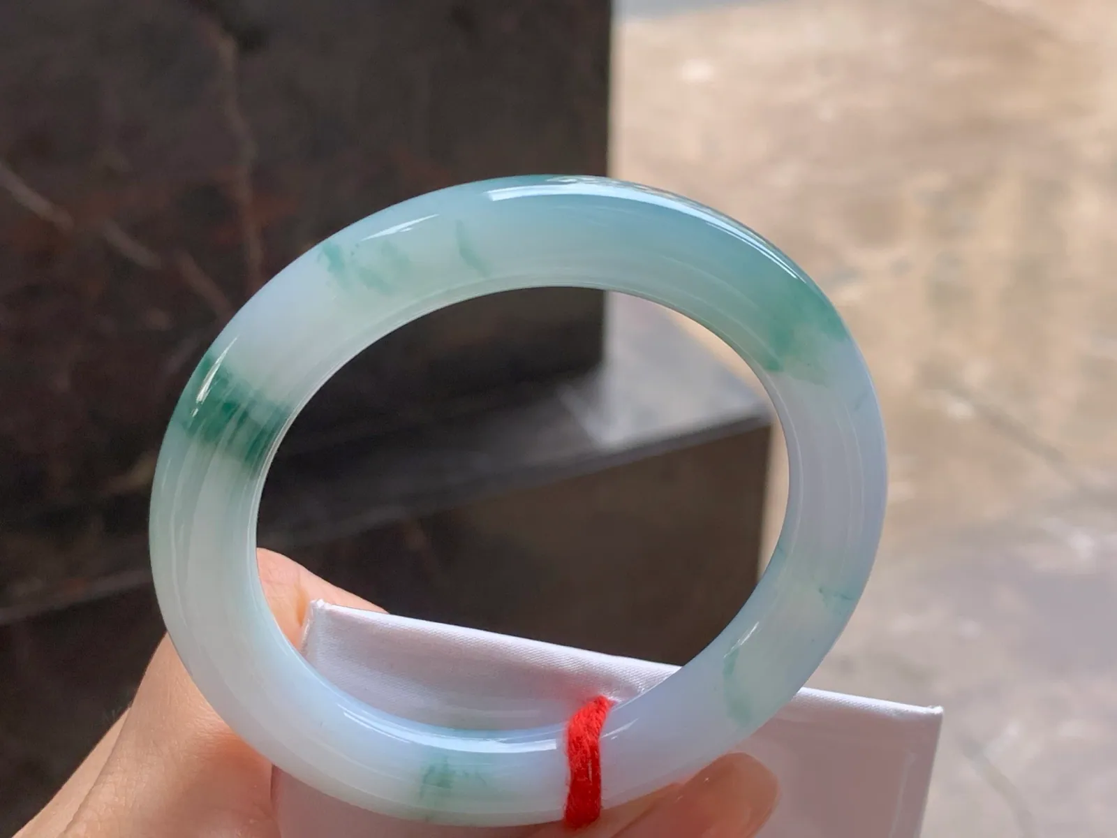 Type A Jadeite Round Bangle, Blue-Green Flower, 54.5mm (5)