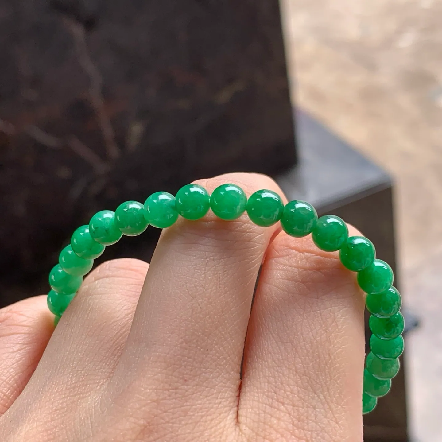 Type A Jadeite Bead Bracelet, Full Bright Green, 5.9mm (5)