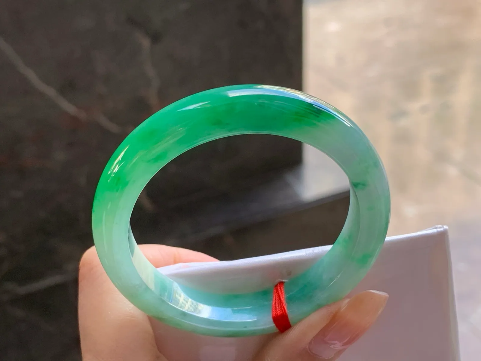 Natural Type A Jadeite Bangle, Icy Green on White, 50.5mm (7)