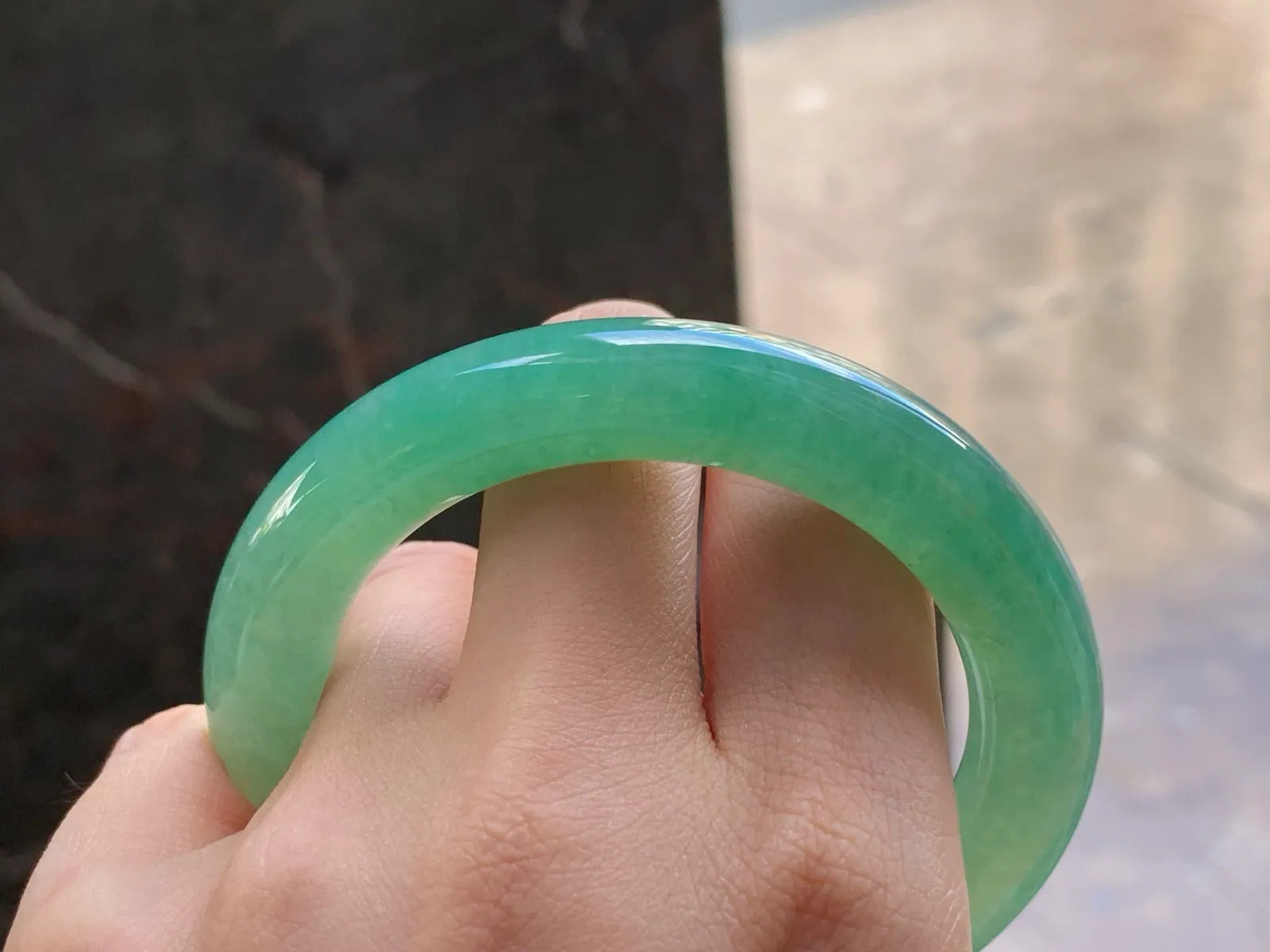 Natural Type A Jadeite Round Bangle, Icy Light Green, 55mm (8)