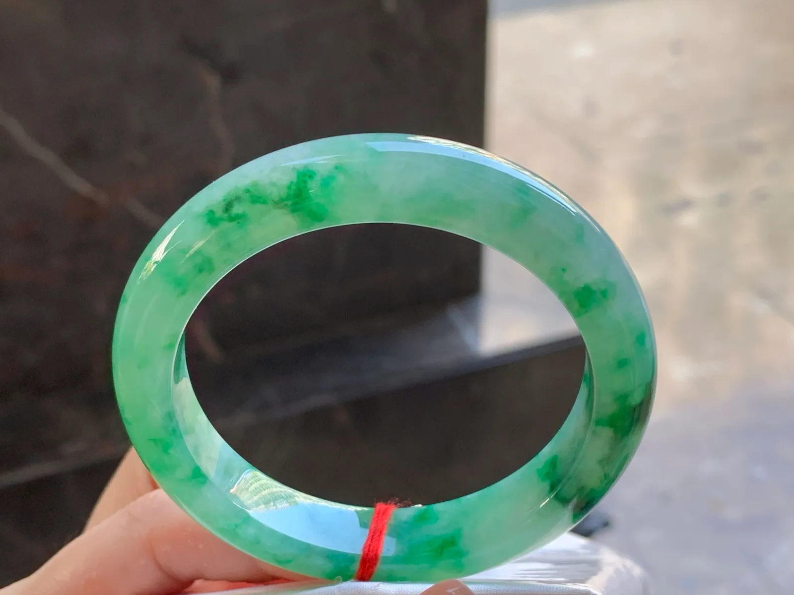 Type A Jadeite Flat Bangle, Floating Flower, 57.2mm (4)