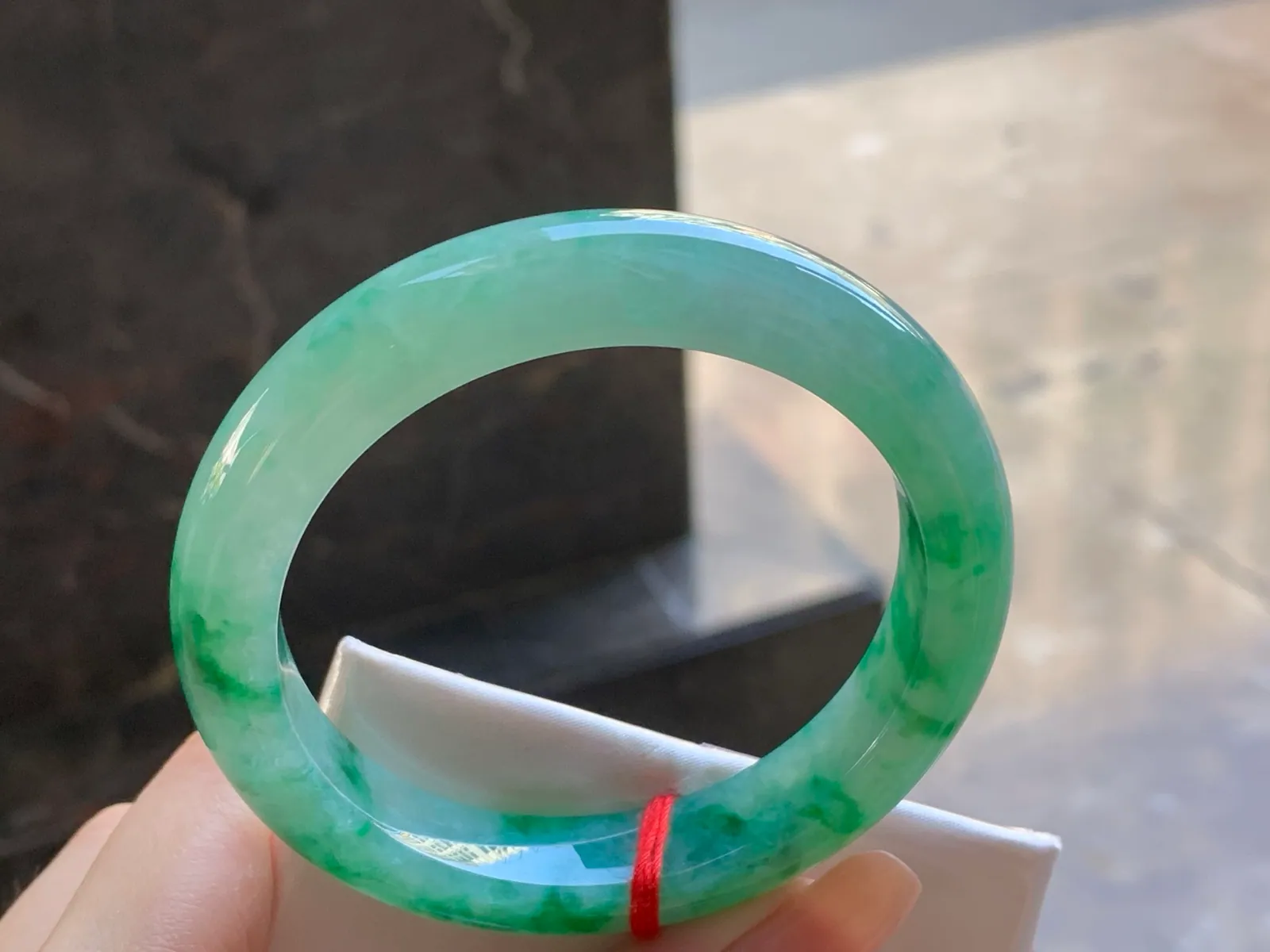 Type A Jadeite Flat Bangle, Floating Flower, 57.2mm (5)