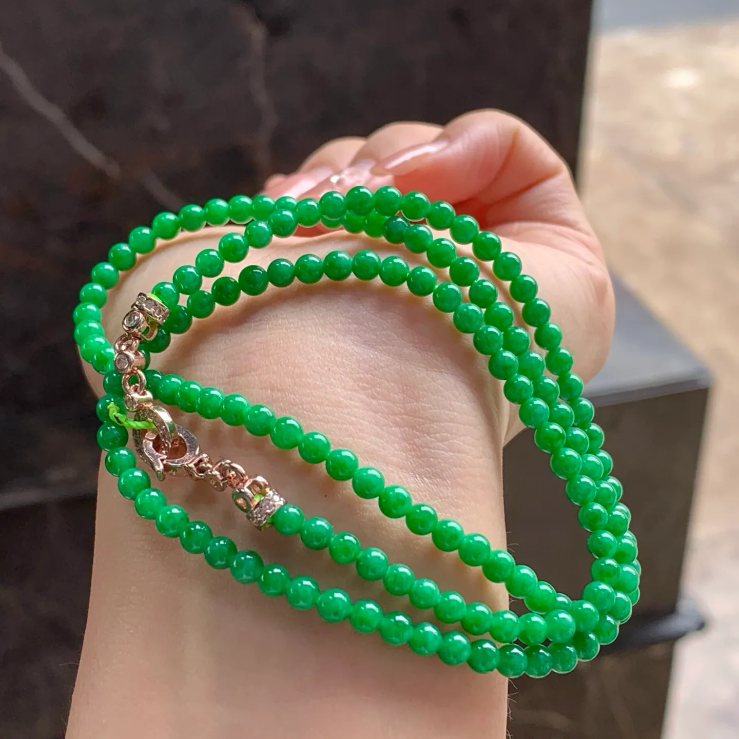Type A Jadeite Bead Strand, Full Bright Green, 3.6–3.8mm (4)