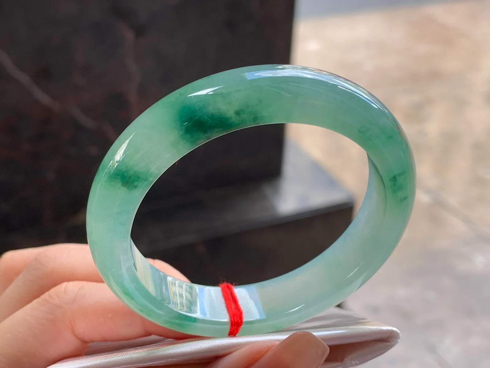 Type A Jadeite Bangle, Icy, Green Floating Flowers, 54mm (3)