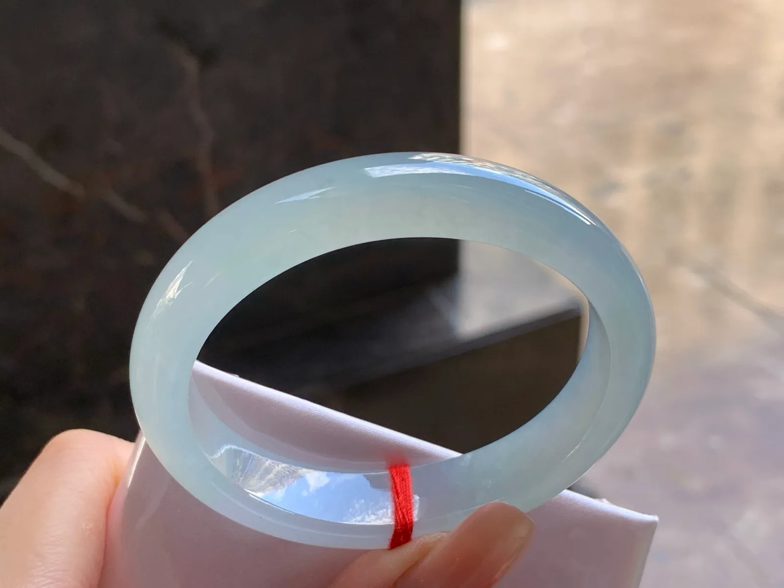 Natural Type A Jadeite Oval Bangle, Icy, Pale Blue, 53.2mm (4)