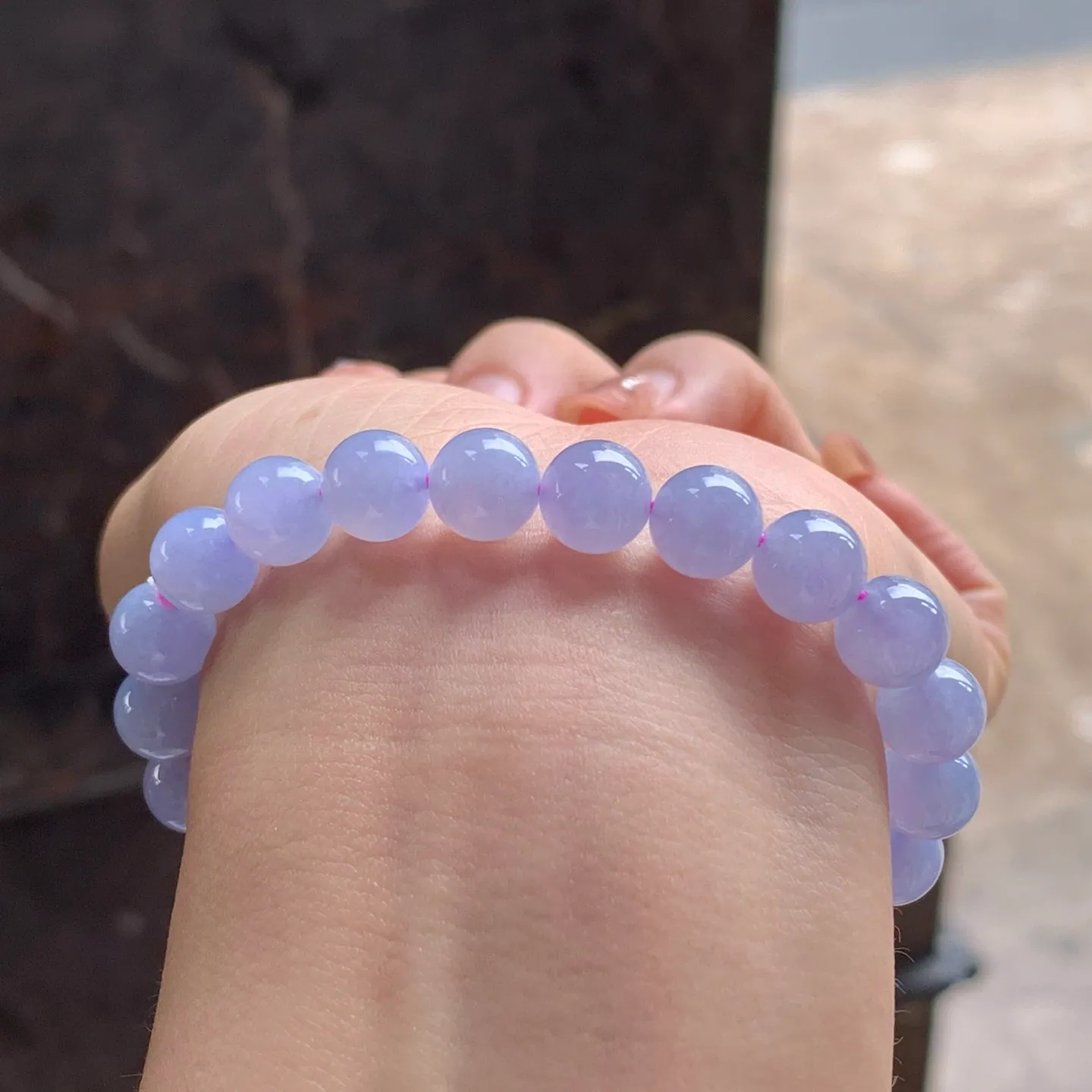 Type A Jadeite Bead Bracelet, Icy-Glutinous Lavender, 8.3mm (6)