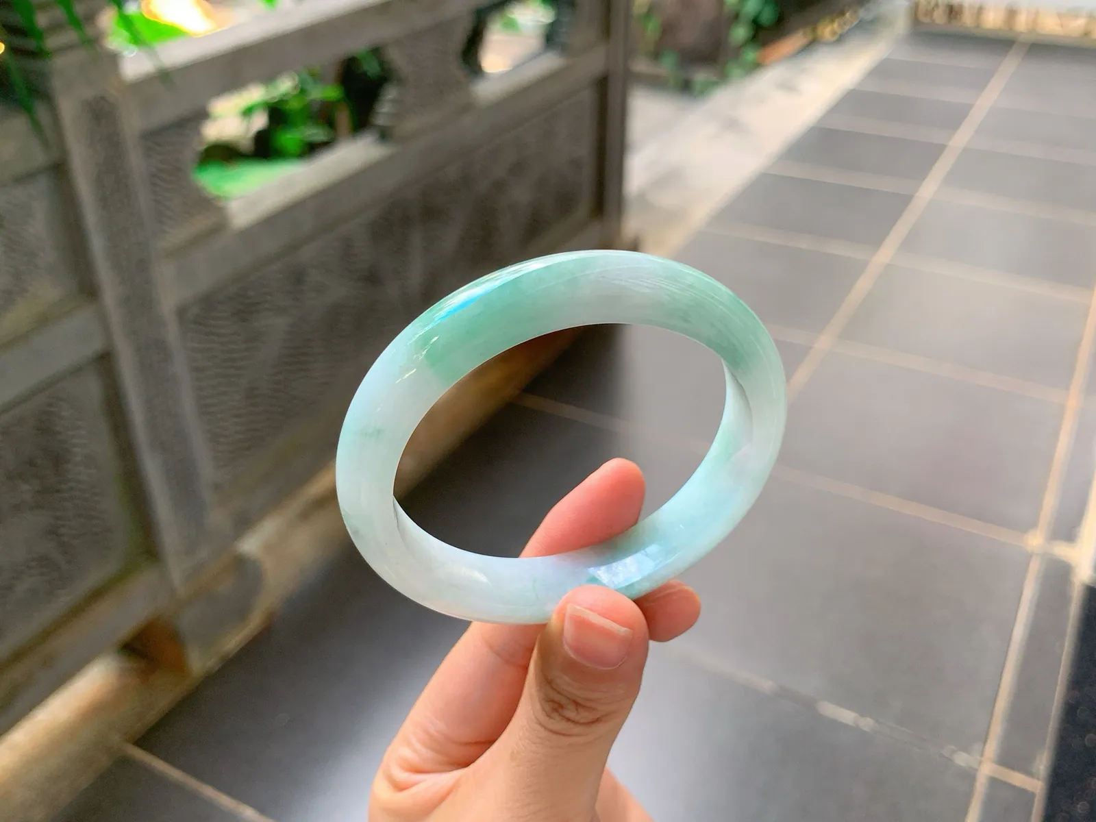 Type A Jadeite Ping'an Bangle, Green Floating Color, 57mm (5)