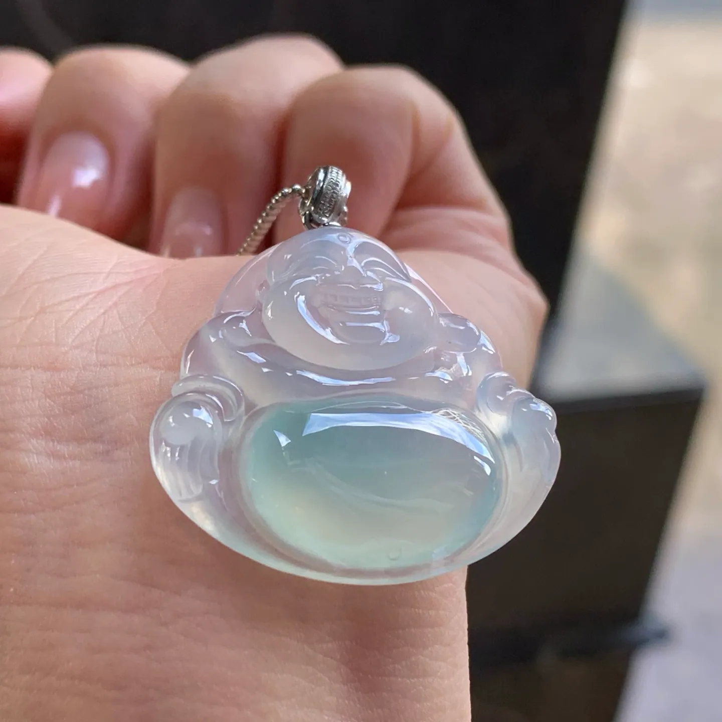 Type A Jadeite Buddha Pendant, Icy Clear, Gold Bail, 33mm (3)