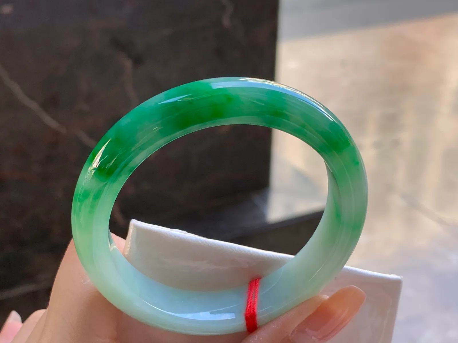 Natural Type A Jadeite Bangle, Floating Green, 55.6mm (5)