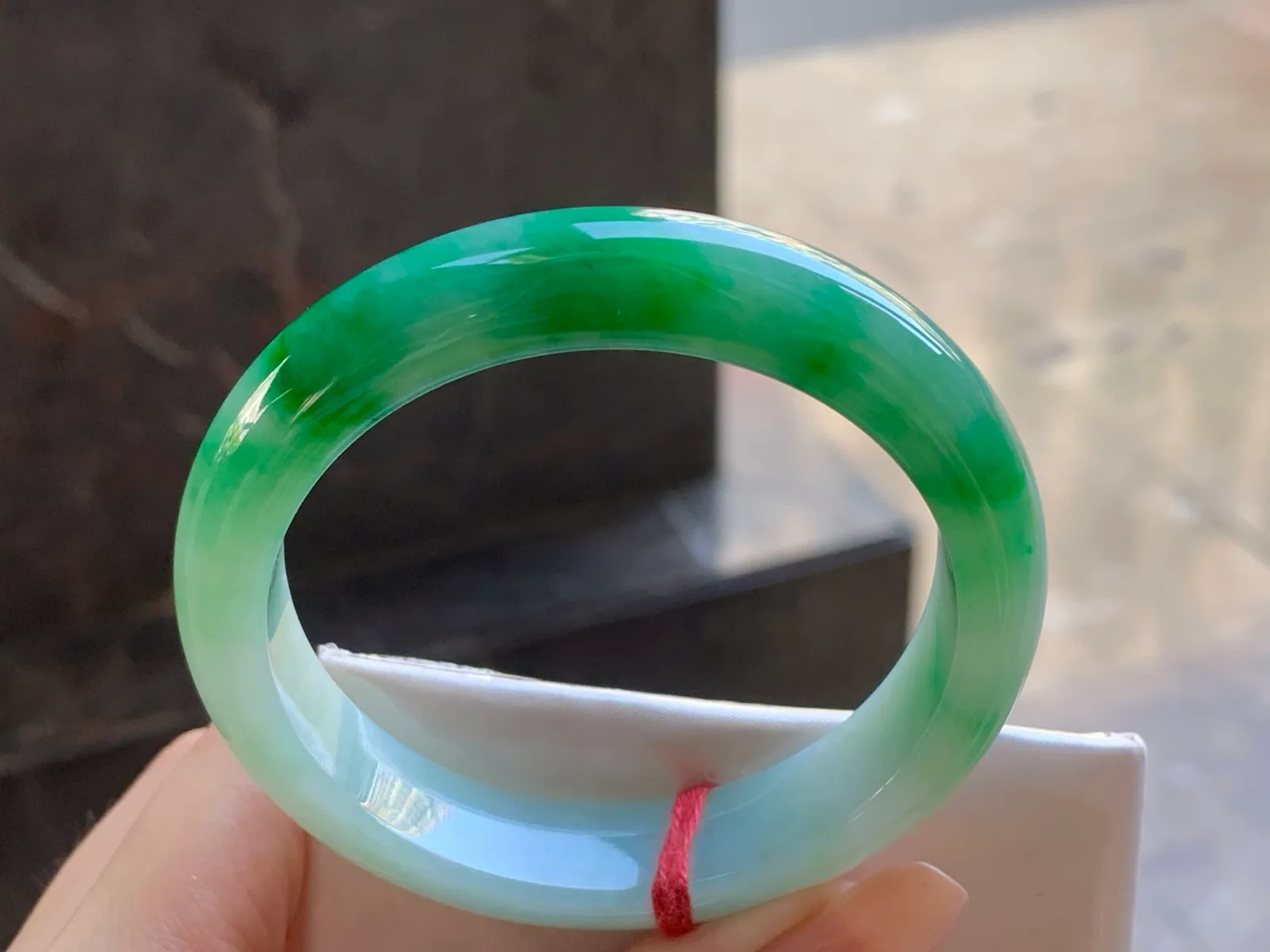 Type A Jadeite Flat Bangle, Spicy Green, 55.6mm (7)