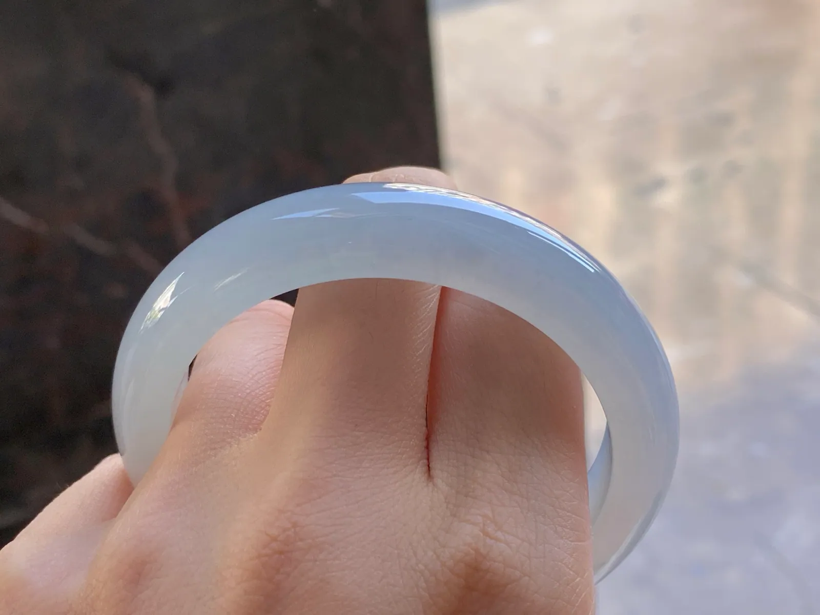 Type A Jadeite Flat Bangle, Icy-Glutinous Icy White, 56.6mm (10)
